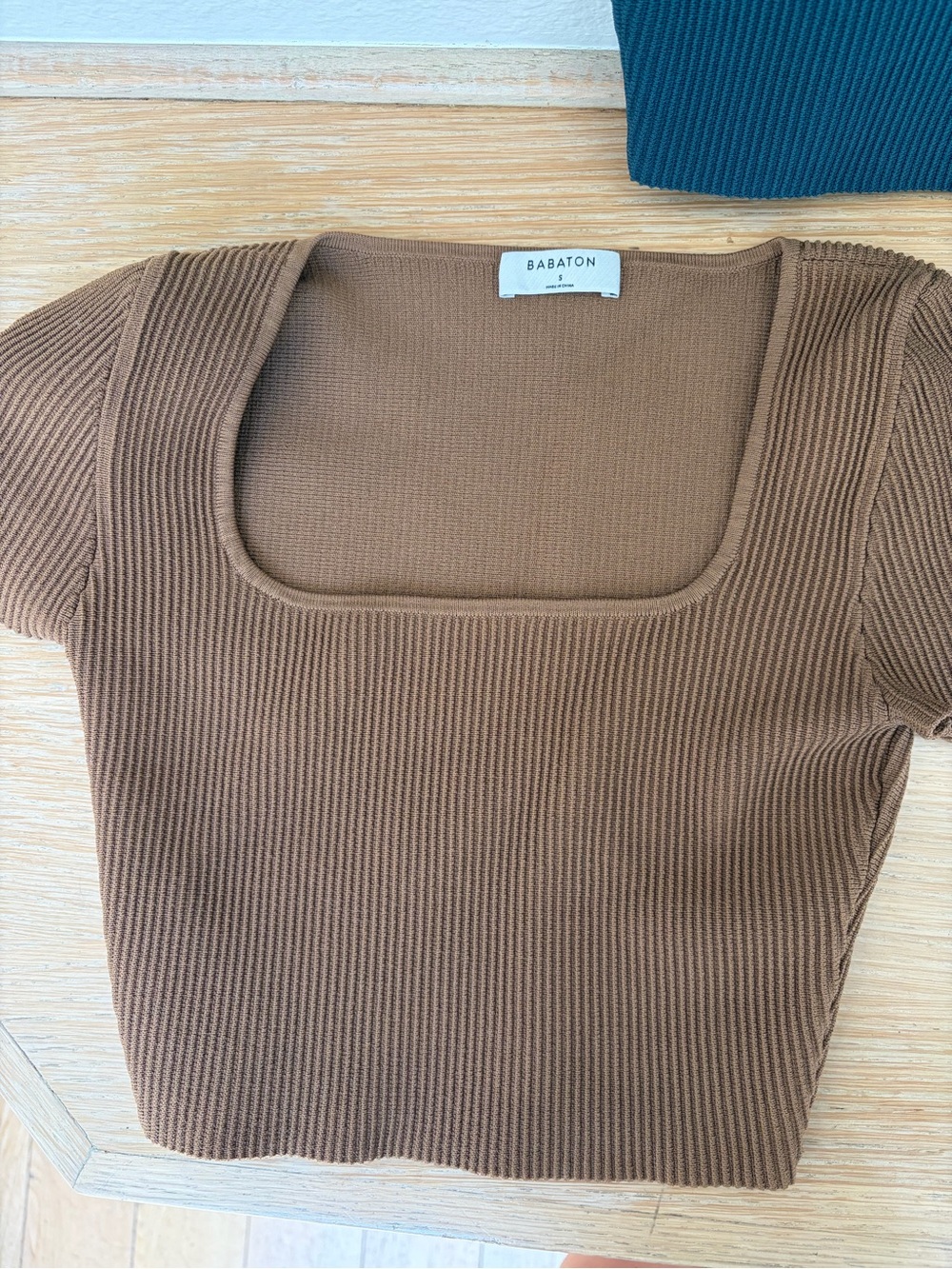 Aritzia Babaton Square Neck Ribbed Top - Brown